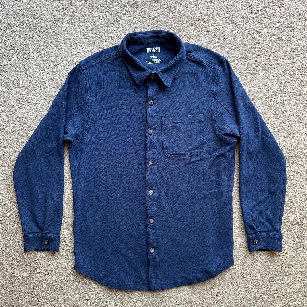 Duluth Shirt Mens Medium Button Up Long Sleeve Navy Blue Point Collar Cotton